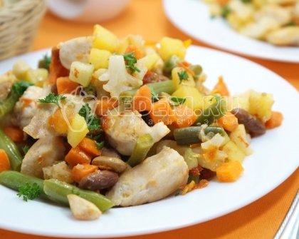 Курица с овощами на сковороде